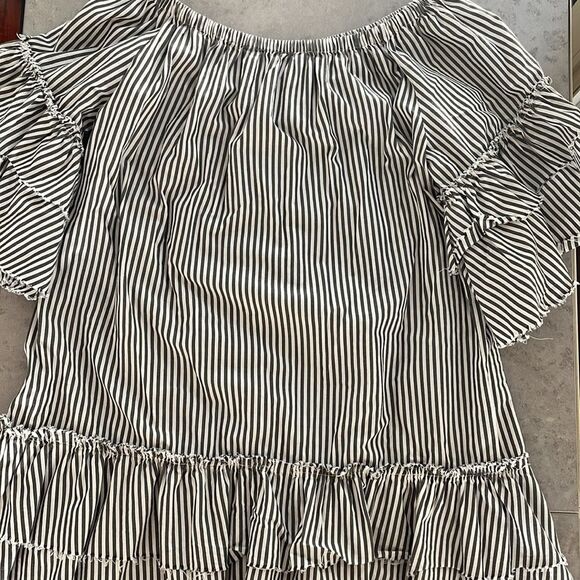 ZARA Woman Premium Denim Collection off-the-shoulder flounced dress raw‎ hem M - Picture 6 of 11